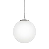 EGLO Pendellampe Rondo, 1 flammige Pendelleuchte, Hängeleuchte aus Stahl, Farbe: Nickel matt, Glas: Opal matt weiß, Fassung: E27, Ø: 30 cm