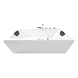 Basera® Indoor Whirlpool Badewanne Naxos mit 24 Massagedüsen, Wasserfall, LED-Ambiente, Touchpanel, Bluetooth und Radio (200 x 90 x 62 cm)