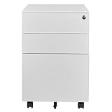 Rollcontainer mit 3 Schubladen Aktenschrank Büroschrank Bürokommode abschließbarer Bürocontainer File Cabinet Beistellcontainer Dokumentenschrank Aufbewahrung von Akten Büroutensilien 39 x 50 x 60 cm