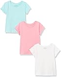 Amazon Essentials Mädchen Kurzärmelige T-Shirts, 3er-Pack, Rosa/Aquablau/Weiß, 6-7 Jahre