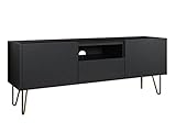 Mirjan24 TV Lowboard Madaris MRTV144 mit 2 Türen und Schublade, Metallfüße mit Gold pulverbeschichtet, Fernsehtisch Fernsehschrank Sideboard TV Schrank TV Bank (Schwarz Graphit/Marmor Schwarz Royal)