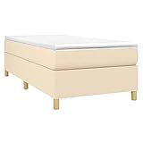 vidaXL Boxspringbett Bettgestell Einzelbett Polsterbett Bett Hotelbett Lattenrost Bettrahmen Designerbett Schlafzimmerbett Creme 100x200cm Stoff