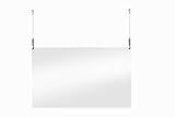 PLEXIDIRECT Spuckschutz Plexiglas Schutzwand Hängend zum Aufhängen für Deckenmontage Trennwand zur Hängenden Montage von Decke, Deckensystem-Aufhängeset, 3mm & 60 x 75 cm (BxH)