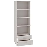 Tidyard Highboard Bücherregal Hochschrank Bücherschrank Standvitrine Standregal Wandregal Schrank Regal Weiß 60 x 35 x 180 cm (B x T x H) Mit Holzgriffen Massives Kiefernholz, MDF