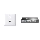 TP-Link EAP230-Wall AC1200 WLAN Gigabit Accesspoint zur Wandmontage weiß & ER605 5 Port Dual/Multiple WAN VPN Router(bis zu 4 Gigabit WAN Ports, hochsicheres VPN) schwarz, ideal für Büronetzwerk