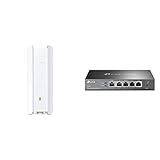 TP-Link EAP610-Outdoor AX1800 Gigabit Dualband WiFi 6 WLAN Access Point weiß & ER605 5 Port Dual/Multiple WAN VPN Router(bis zu 4 Gigabit WAN Ports, hochsicheres VPN) schwarz, ideal für Büronetzwerk