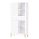 Hochschrank weiß, Vitrinenschrank, Küchenschrank, Bücherschrank, mit 1 Schublade und 2 Türen, Bücherregal, Highboard, für Wohnzimmer Küche Esszimmer, 80 × 35 × 167cm, weiß