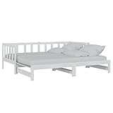 vidaXL Massivholz Kiefer Tagesbett Ausziehbar Ausziehbett Bettsofa Sofa Bett Sofabett Holzbett Schlafsofa Bettgestell Gästebett Weiß 2X(90x200) cm