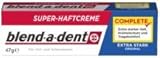 Blend-a-dent Super Haftcreme extra strak Original Spar-Set 4x47g. Bietet Krümelschutz und Tragecomfort. Neutraler Geschmack. Für Voll- und Teilprothesen.