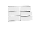 NOXEN Kommode M6 120 Weiß, Schlafzimmermöbel, Schrank, sechs Schubladen, Nachttisch, Schrank für Zuhause, Wohnzimmer, Flur