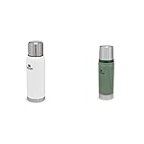 Stanley Adventure Edelstahl Thermosflasche 1 Liter Polar White - Thermoskanne 1L & Classic Legendary Thermosflasche 473ml Hammertone Green - Edelstahl Thermoskanne - BPA-frei - Thermos Hält 15 Stunden