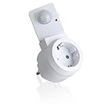 SEBSON Zwischenstecker PIR Bewegungsmelder, drehbarer Sensor, Schuko Stecker 230V, Steckdose programmierbar, max. 1000W LED geeignet - Steckdosenadapter