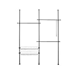 WENKO Teleskop-System Herkules Duo Schwarz matt, verstellbares Ordnungssystem, 3 Kleiderstangen/2 Ablagekörbe anpassbar an diverse Räumlichkeiten, 164-215 x 165-300 x 38 cm, pulverbeschichtetes Metall