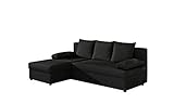 Ecksofa mit Schlaffunktion mit Bettkasten Couch L-Form Polstergarnitur Wohnlandschaft Polstersofa mit Ottomane Couchgranitur - ARON (Schwarz (Sawana 14), Ecksofa Links)