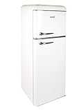 MaxxHome Retro-Kühlschrank - Gefrierschrank - Gemüseschublade - 4 Glasablagen - 215 l - Creme [Energieeffizienzklasse E]