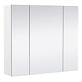 Yaheetech Spiegelschrank Badezimmerschrank mit 3 Spielgeltüren Aufbewahrungsschrank Wandschrank Medizinschrank Hängeschrank für Badezimmer 71 × 15 × 61 cm Weiß