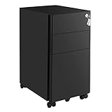 SONGMICS Rollcontainer, Aktenschrank, Büroschrank mit Rollen, Schreibtisch, Unterschrank, abschließbar, Schubladen, Dokumente in DIN-A4-, Legal-, Letter-Format, Hängeregistratur, schwarz OFC030B01