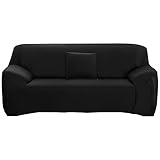 ele ELEOPTION Sofa Überwürfe Sofabezug Stretch elastische Sofahusse Sofa Abdeckung in Verschiedene Größe und Farbe Herstellergröße 145-185cm (Schwarz, 2 Sitzer für Sofalänge 130-170cm)