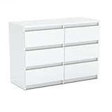 MRBLS Kommode mit 6 Schubladen Sideboard Schubladenschrank Kleiderschrank Modern Möbel mit Schubladen für Ihr Schlafzimmer (Weiß Matt) – 100 x 71,5 x 33,5 cm (B/H/T)