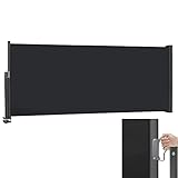 XMTECH Seitenmarkise Wandmarkise 120 x 300 cm Anthrazit, ausziehbar,Sichtschut Markise, Seitenrollo,Blickdicht, Sonnen- & Windschutz für Balkon, Terrasse, Garten