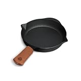 BURNHARD Gusseisen Pfanne Ø26 cm, Bratpfanne, Pre-Seasoned, inkl. Griffschutz aus Leder - Für Gasgrill, Backofen und alle Herdarten inkl. Induktion