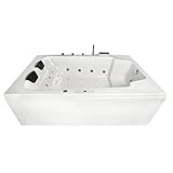 Basera® Indoor Whirlpool Badewanne XXL Milos für 2 Personen mit 28 Massagedüsen, Wasserfall, LED-Ambiente, Touchpanel, Bluetooth und Radio