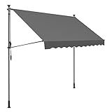 SONGMICS Klemmmarkise, 300 x 130 cm, Balkonmarkise, höhenverstellbar, mit Handkurbel, Sonnenschutz, für Balkon, Terrasse, Garten, anthrazit GSA313G02