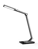 Sympa Schreibtischlampe LED Metall Tischlampe mit Nachtlicht, Moderne Bürolampe, Augenpflege Tischleuchte mit Timer, USB-Ladeanschluss, 5 Farbe 6 Helligkeitsstufen Touch-Steuerung für Büro Heim