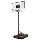 Basketballkorb mit Rollen, 122 x 70cm Tragbarer Basketballanlage Höhenverstellbar von 230 bis 305cm, für Erwachsene und Jugendliche, Outdoor - Weiß, Schwarz