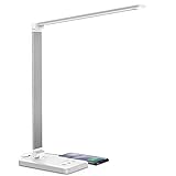 Schreibtischlampe, LED Schreibtischlampe Dimmbar Mit USB, Schwenkbar LED Tischlampe Bürolampe, 5 Farbtemperaturen, Tischleuchte für Büro und Haus - Weiß