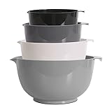 BoxedHome Rührschüssel Set Mixing Bowl Set Kunststoff Salatschüssel rutschfest stapelbar Servierschalen für Küche 4-teiliges Rührschüssel-Set (Grau)