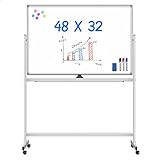 Whiteboard Mobiles mit Ständer, 120x80 cm Doppelseitige Rollende Magnetische Schreibfläche Trockenes Löschbrett mit Aluminiumrahmen Inklusive Zubehör für Klassenzimmer Haus Büro Silber