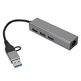 USB-Typ-C-Hub, 4-Port-5-Gbit/s-Plug-and-Play-USB-C-zu-RJ45-Adapter für Windows für Linux für OS X Silbergrau