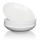 JSYMJSY Suppenteller Porzellan 6er-Set, Pastateller, Tiefteller, Nudelschalen, Suppenschalen, Salatschale, Müslischalen, Servierschale, Mikrowellengeschirr, Keramik Weiß, Ø 20 cm