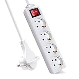 ExtraStar Steckdosenleiste 4-Fach (Mehrfachsteckdose mit Save Energy-Schalter zum Stromsparen,Kabel 3m,IP20,Kindersicherung,Neuer Flachstecker) 16A,3680W,Weiβ