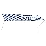 Gecheer Markise 350cm Einziehbar | Handbetrieben Klemmmarkise Balkonmarkise | Sonnenschutz UV- und wasserbest?ndig | Markise Fenster Terrasse Balkon Garten | 350 x 150 cm Blau und Wei?