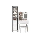 MVTEX Schminktisch-Set, Luxus-Make-up-Bank mit 3-farbigem LED-HD-Spiegel, bequemer Hocker, Schubladenschrank, moderner einfacher Stil, als Geschenk for Mädchen, weiß