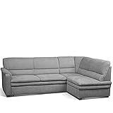 Cavadore Ecksofa Pisoo / Eckcouch mit Schlaffunktion / L-Sofa mit hochwertigem Federkern im klassischen Design / Ottomane rechts / Größe: 245 x 89 x 161 cm (BxHxT) / Farbe: Hellgrau (grey)