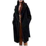 RKaixuni Damen Winter Trenchcoats Lange Sherpa Fleece Jacke Damen 2022 Kunstfell Mantel Warm Parkas Streetwear, Schwarz , 42