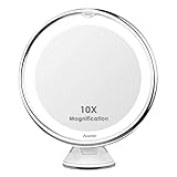 Auxmir Makeup Mirror with Lights 10X Magnifying Mirror with Suction Cup and 2 Brightness Levels, Light up Mirror 7.87' Practical for Home and Holidays, White