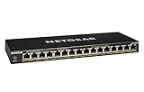 NETGEAR GS316PP 16 Port Gigabit Ethernet LAN PoE Switch (mit 16x PoE+ 183W, Plug-and-Play Netzwerk Switch, Desktop oder Wandmontage, lüfterloses Metallgehäuse)