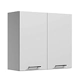 Hängeschrank 2 Regalböden Küche Schrank Einbauküche Küchenzeile Küchenmöbel Oberschrank Küchenschrank | Weiß 30(T) x 80(B) x 60(H) cm