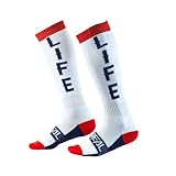 O'NEAL | Mountainbike Motocross Socken | MTB Downhill Freeride | Schweißabsorbierend, Verstärkter Fersen & Sohlenbereich | Pro MX Moto Life | Unisex | Erwachsene | Weiß Rot Blau | One Size