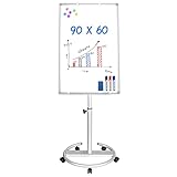 Whiteboard mit Ständer Maxtek 90x60cm Flipchart Whiteboard trocken abwischbar mobiles Board mit silbernen Flipchart-Haken, 1 magnetischem Radierer, 3 Markern und 6 Magneten