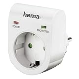 Hama Überspannungsschutz Adapter für z.B. Telefonanlage, Computer, Hifi und TV-Geräte, bis 3500 W, 230 V, doppelte LED-Statusanzeige, weiß