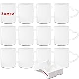 SUMEX 325ml 12er-Set Sublimation Tassen Sublimationsbecher Weiß Keramiktasse,11 Unzen Tasse Sublimation mit Herz-Griff für Kaffee Milch Tee