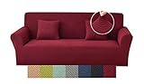 Carvapet Sofabezug 3 Sitzer Jacquard Sofahusse Elastische Stretch Sofa Überwürfe mit 2 Stücke Kissenbezug(Grau)