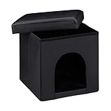 Relaxdays Hundebox Sitzhocker HBT 38 x 38 x 38 cm Stabiler Sitzcube mit praktischer Tierhöhle für Hunde und Katze aus hochwertigem Kunstleder und Deckel zum Abnehmen für Ihren Wohnraum, schwarz