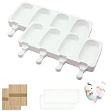 2 StüCke Cake Pop Stiele Backform Popsicle Formen Set, 4 HohlräUme Großen Cakesicle Form Eisformen Eis am Stiel Silikon Mit 100 Eisstiele Holz und Silikondeckel, Kuchen Silikon Eisform BPA Free (Weiß)