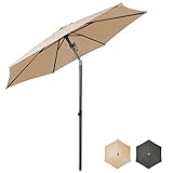 smartdemo Sonnenschirm Balkon, Ø270 cm, Rund, Gartenschirm, Balkonschirm, Marktschirm, Terrassenschirm, Mit Lichterketten, Knickbar, Neigbar, Tischschirm, UV50+, Khaki